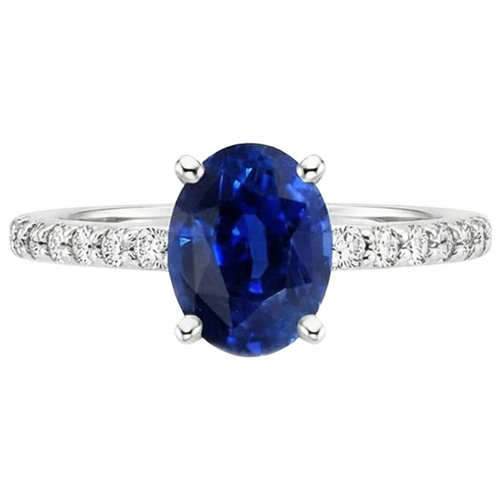 Ladies Engagement Ring Blue Sapphire & Pave Set Natural Earth Mined DIAMOND ( NOT LAB GROWN )s 5.25 Carats
