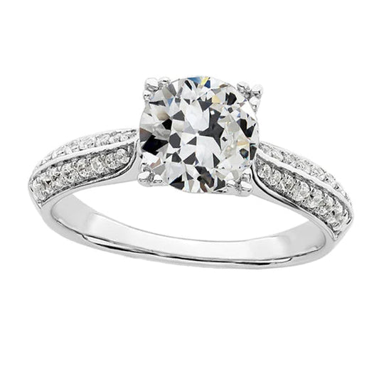 Ladies Engagement Ring Round Old Mine Cut Real Diamond 4 Carats Jewelry