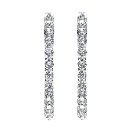 Ladies Floating Round Real Diamond Hoop Earrings 3.60 Carats 1.5 Inches