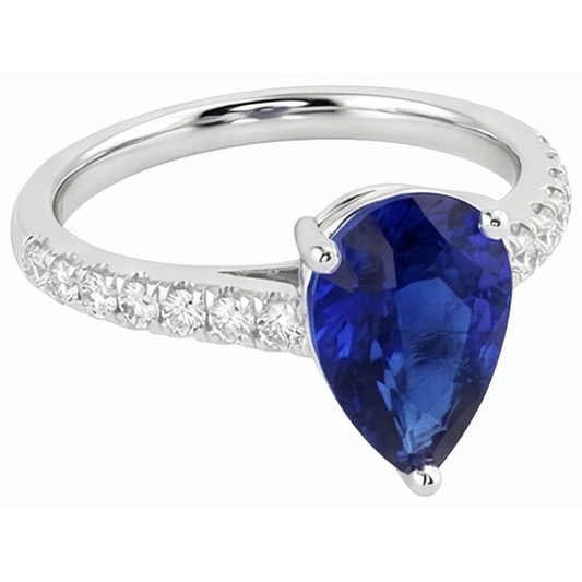 Ladies Gemstone Solitaire Ceylon Sapphire Ring With Accents 4 Carats