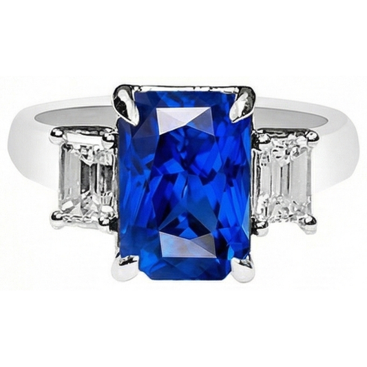Ladies Gold Natural Earth Mined Diamond Ring Emerald Cut 5 Carats Sapphire Jewellery