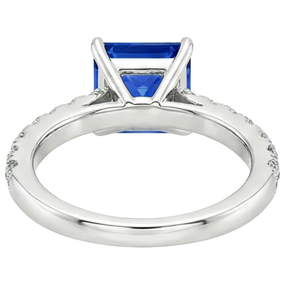 Ladies Gold Natural Earth Mined Diamond Ring Princess Blue Sapphire Accented 4.50 Carats