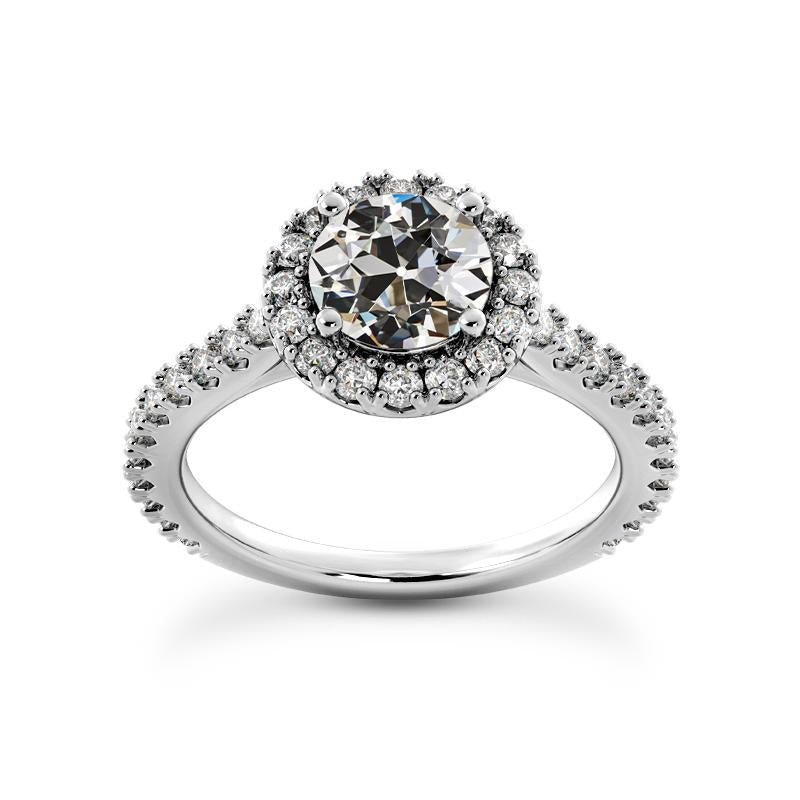 Ladies Halo Old Cut Natural Earth Mined Diamond Ring With Accents 5 Carats Gold