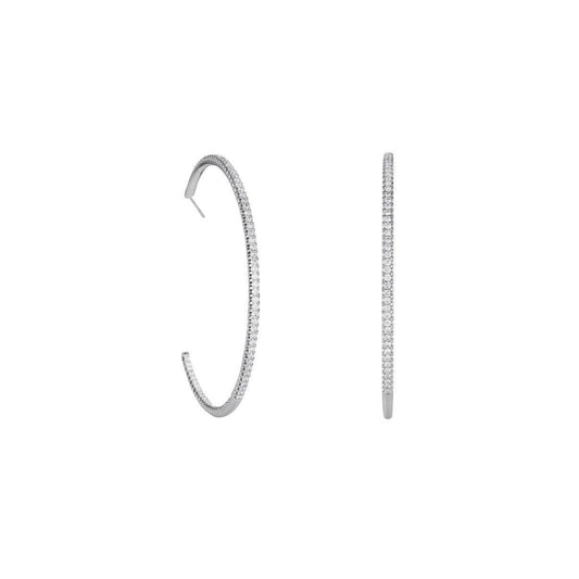 Ladies Hoop Earrings 3.40 Carats Real Round Cut Diamonds White Gold 14K