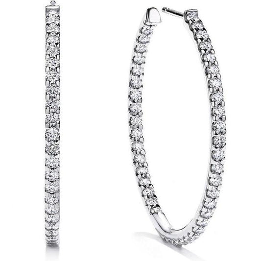 Ladies Hoop Earrings 4.30 Carats Real Round Cut Diamonds White Gold