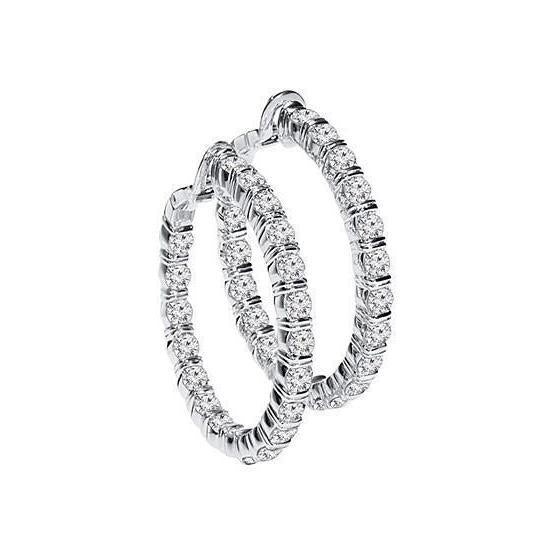 Ladies Hoop Earrings Round Cut 4.70 Carats Natural Diamonds White Gold 14K