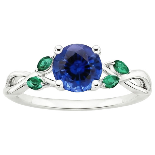 Ladies Natural Blue Sapphire & Emeralds Gemstone Ring 3 Carats