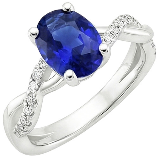 Ladies Natural Earth Mined Diamond Engagement Ring Oval Blue Sapphire & Diamonds 5 Carats