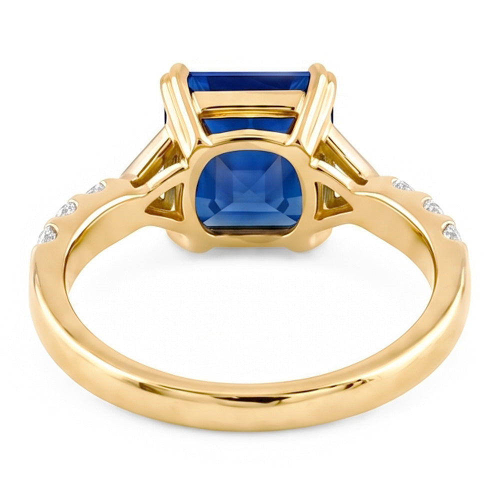 Ladies Natural Earth Mined Diamond Ring Asscher Ceylon Sapphire 2.50 Carats Two Tone Gold
