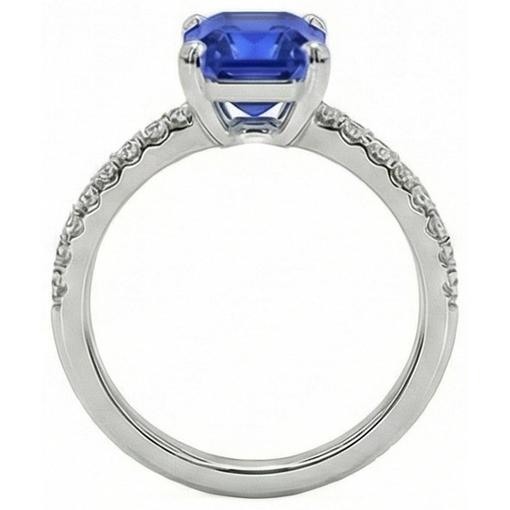 Ladies Natural Earth Mined Diamond Ring Asscher Sri Lankan Sapphire 9.25 Carats Gold