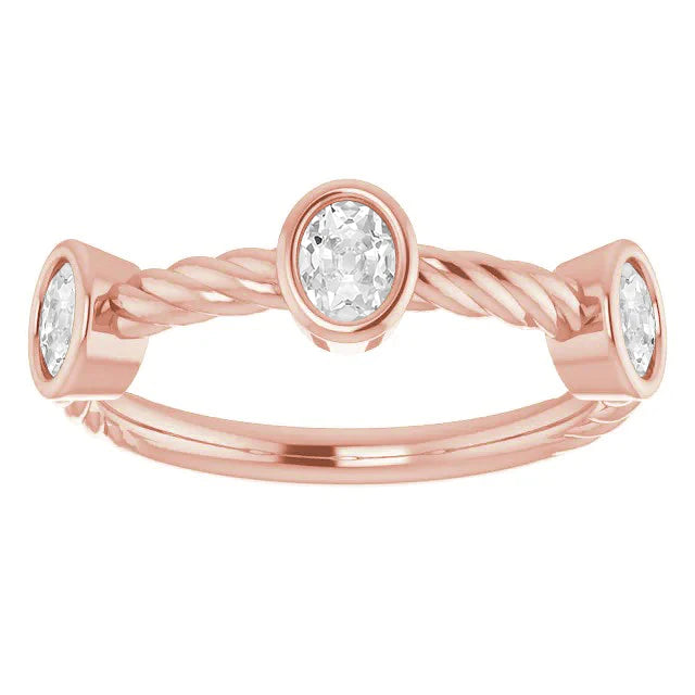 Ladies Oval Old European Real Diamond Band Bezel Rope Style 3 Carats