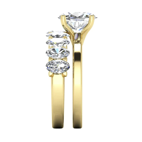 Ladies Oval Real Diamond Ring & Half Eternity Band Set Yellow Gold