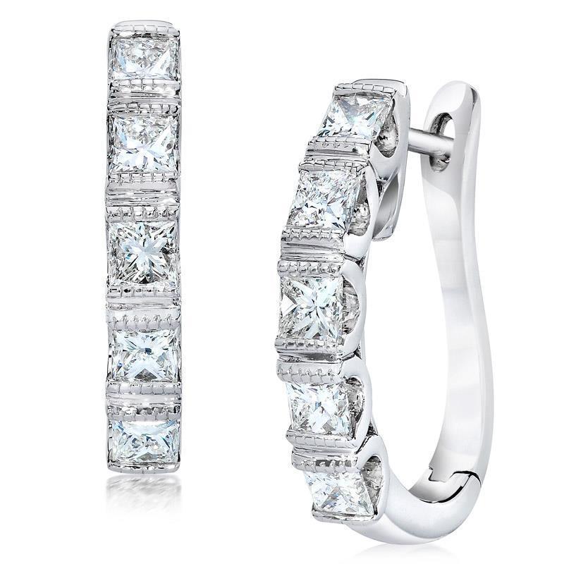 Ladies Princess Cut Natural Diamond Hoop Earring Solid Gold 14K 6 Carats