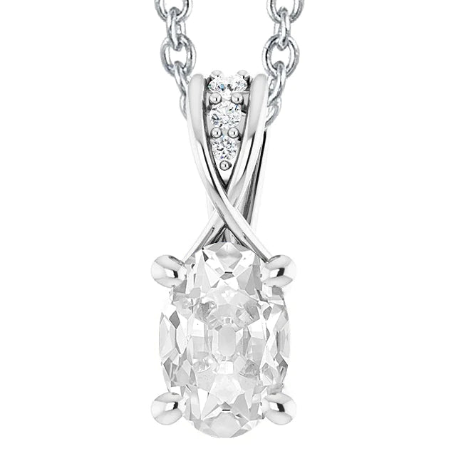 Ladies Real Diamond Pendant 5.50 Carats Oval Old Miner Split Shank Gold 14K