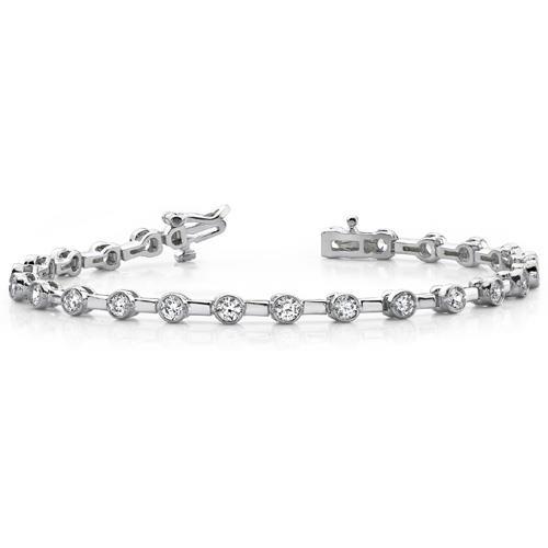 Ladies Round Bezel Set Natural Diamond Tennis Bracelet White Gold 2.75 Carats
