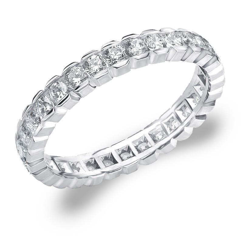 Ladies Round Genuine Diamond Wedding Band 1.40 Carats 14K White Gold