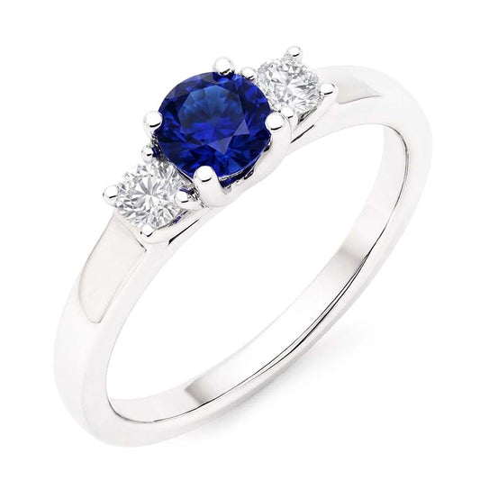 Ladies Round Natural Earth Mined Diamond Engagement Ring 2 Carats Blue Sapphire Gold 14K