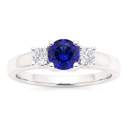 Ladies Round Natural Earth Mined Diamond Engagement Ring 2 Carats Blue Sapphire Gold 14K