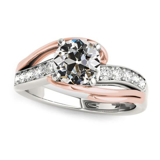 Ladies Round Old Cut Natural Diamond Engagement Ring Two Tone 2.75 Carats