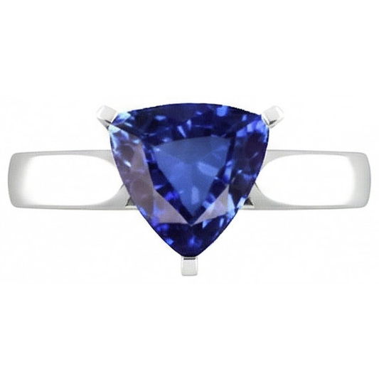 Ladies Solitaire Trillion Sapphire Ring 1.50 Carats White Gold Jewellery