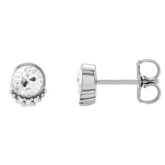 Ladies Stud Earrings Old Cut Diamond Bezel Set 5 Carats White Gold 14K