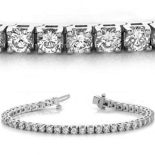 Ladies Tennis Bracelet 7.40 Ct Genuine Round Cut Diamonds White Gold 14K
