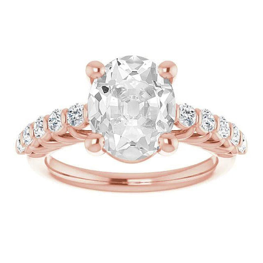 Ladies Wedding Oval Old European Real Diamond Ring Prong Set 6.50 Carats