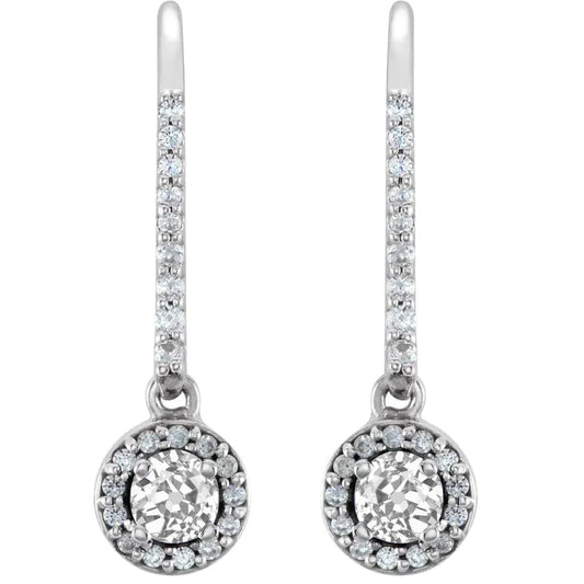 Brilliant Diamond Antique Cushion Drop Earrings in 14K White Gold – main view