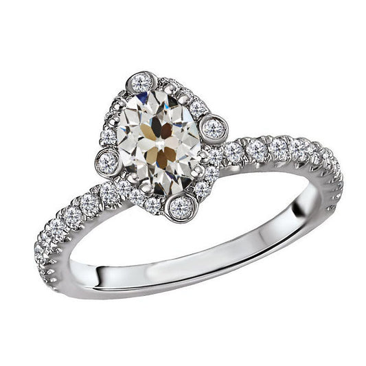 Antique Cushion Brilliant Diamond ring in 14K White Gold – main view
