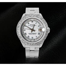 Ladies Date Watch With White String Natural Earth Mined Diamond Dial Bezel Ss Oyster