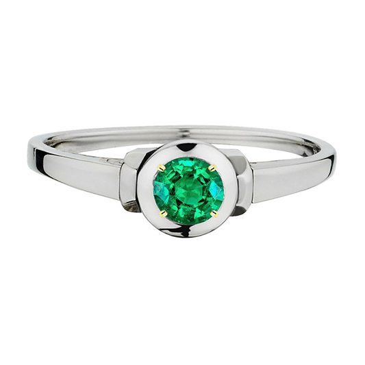 Round Brilliant Colombian Emerald ring in 14K Two Tone Gold – main view