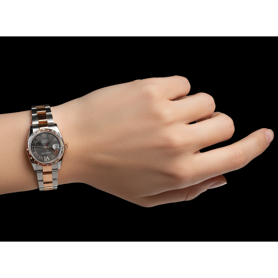 Ladies Rolex 31mm Date-just Natural Earth Mined Diamond Bezel Black Roman Watch P4