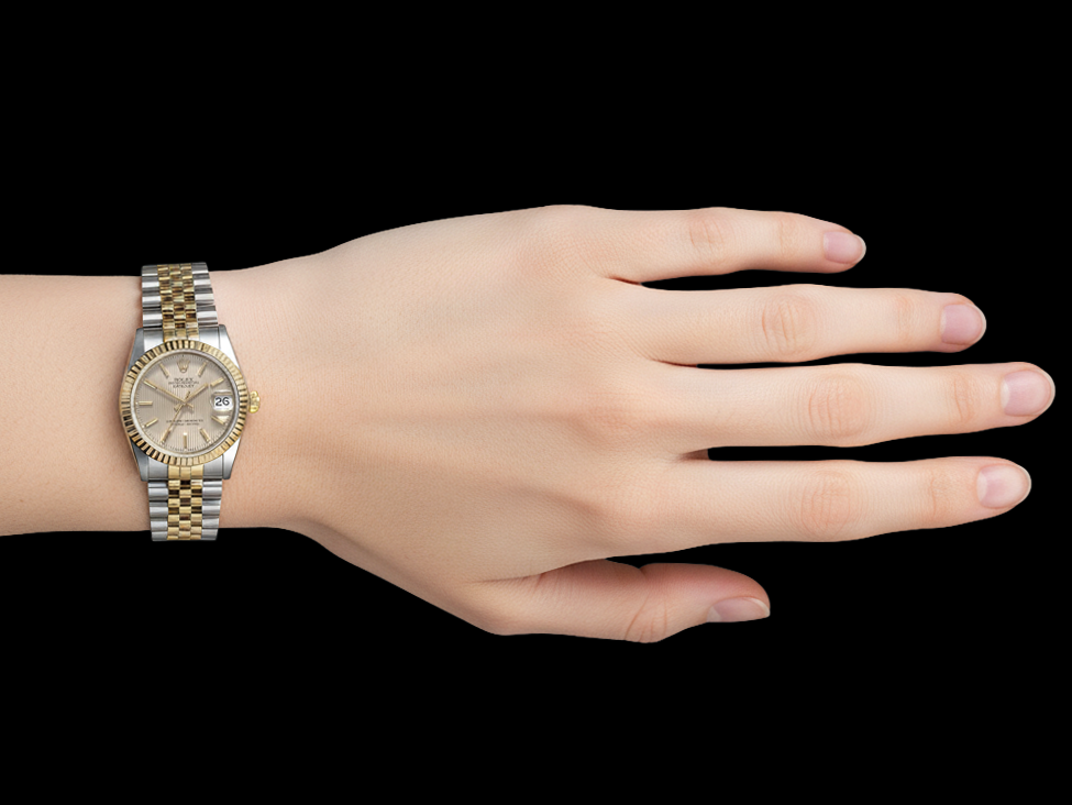 Ladies Rolex Datejust Champagne Tapestry Stick Dial 31mm Watch