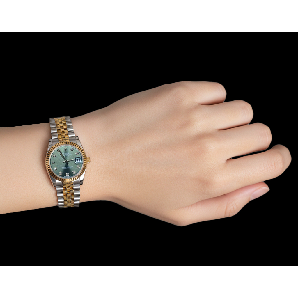 Ladies Rolex Datejust Green Diamond 31mm Two Tone Watch
