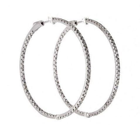 Lady Hoop Earrings 3 Ct F Vs Natural Round Cut Diamonds White Gold 14K