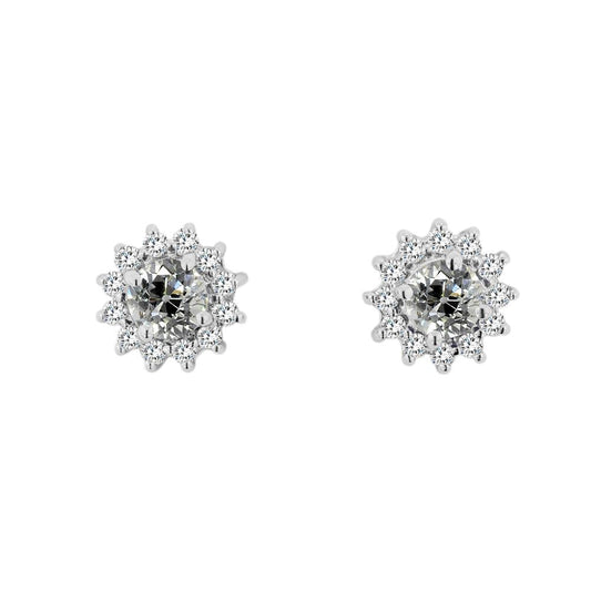 Lady's Halo Real Natural Earth Mined Diamond Studs Round Old Mine Cut Star Style 4 Carats