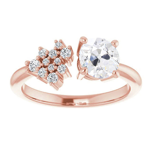 Lady's Ring Round Old Mine Cut Real Diamond 14K Gold Jewelry 3.25 Carats