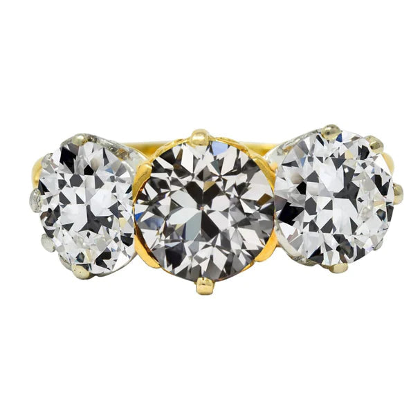 Lady's Ring Round Old Mine Cut Real Diamond 3 Stone Gold 7.50 Carats