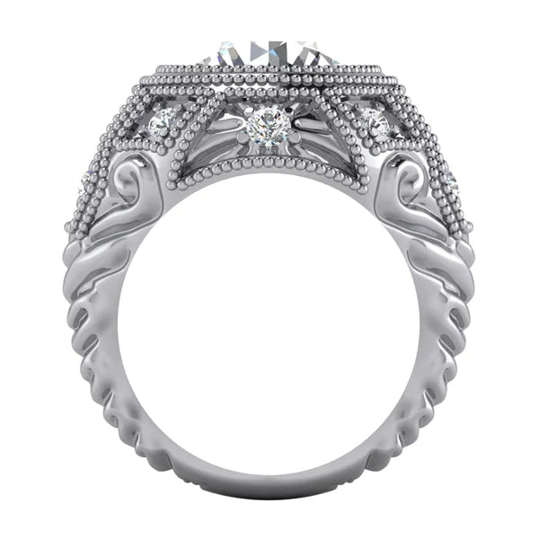 Large White Gold Antique Style Huge Womens Big Natural Diamond Ring