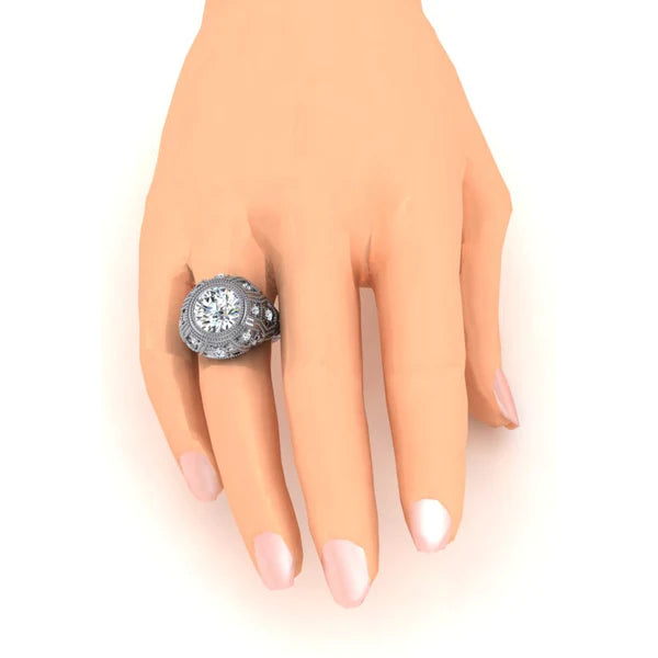 Large White Gold Antique Style Huge Womens Big Natural Diamond Ring