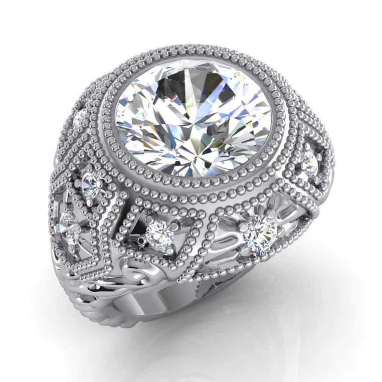 Large White Gold Antique Style Huge Womens Big Natural Diamond Ring