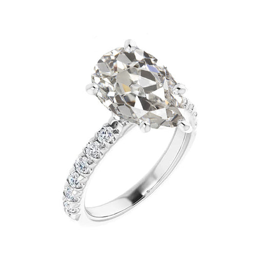 Old Mine Cut Diamond ring in 14K White Gold – front view