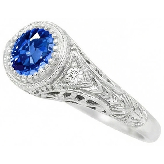 Like Edwardian Jewellery Round Cut Sri Lankan Sapphire Natural Earth Mined Diamond Gold Ring