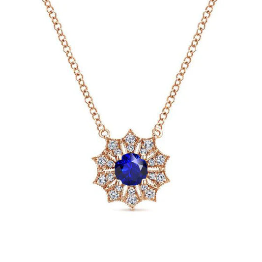 Round Brilliant Blue Sapphire ring in 14K Rose Gold – main view