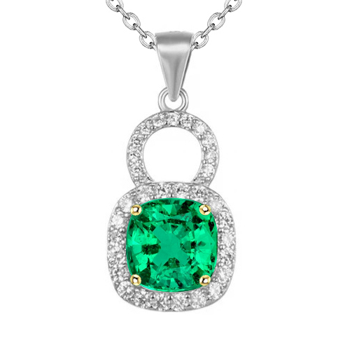 Cushion Cut Fine Emerald ring in Two-Tone 14K Gold – main view