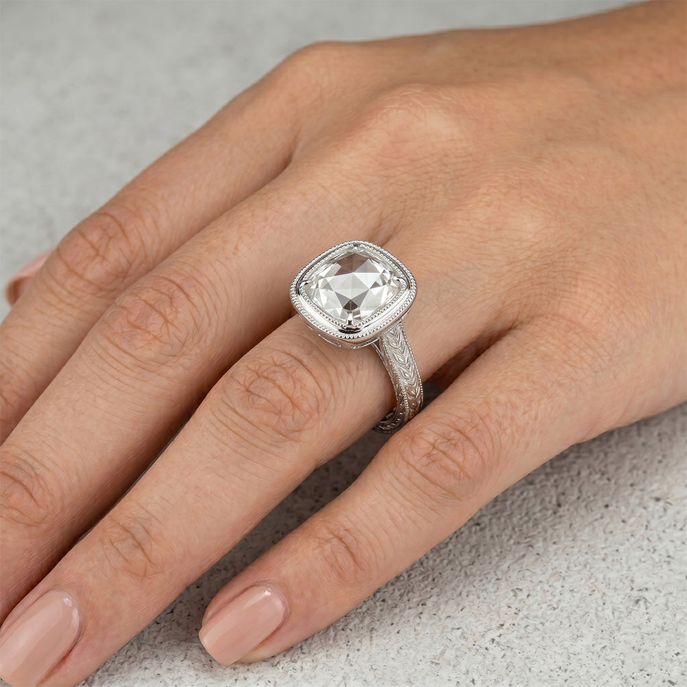 Luxury Rose Cut Fine Diamond Halo Ring – 3.25 ct 14K White Gold