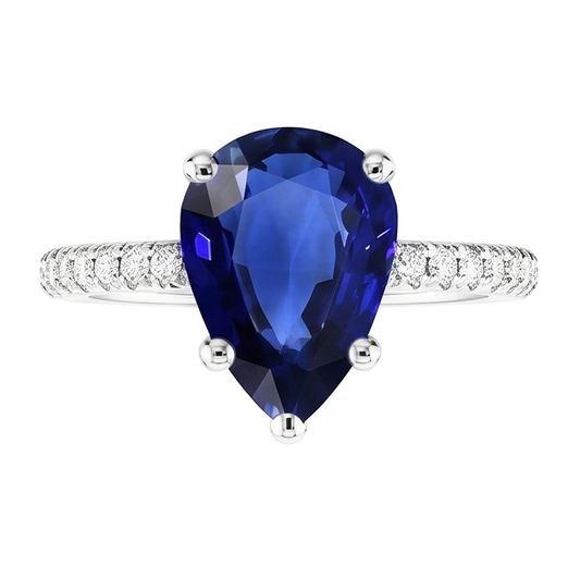 Luxury Royal Blue Sapphire Colored Stone Ring – 2 ct 14K White