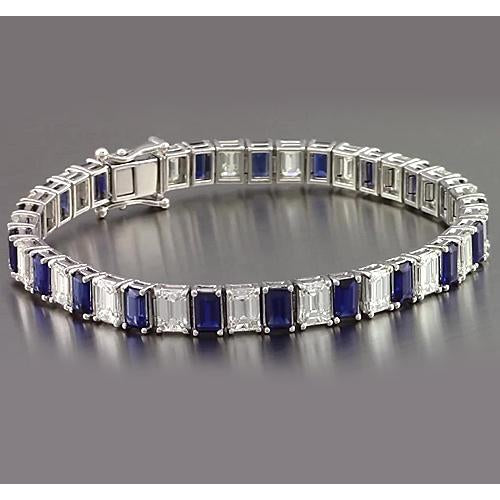 IGI CERTIFIED Blue Sapphire Emerald Cut Tennis Bracelet 12 Carats Jewelry New