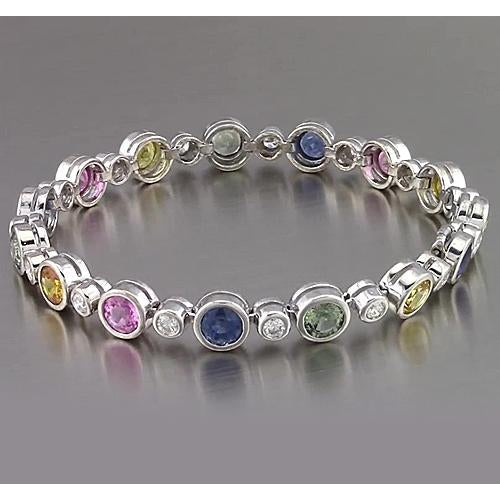 IGI CERTIFIED Multi Color Sapphire Tennis Bracelet Bezel 22.50 Carats Women Jewelry