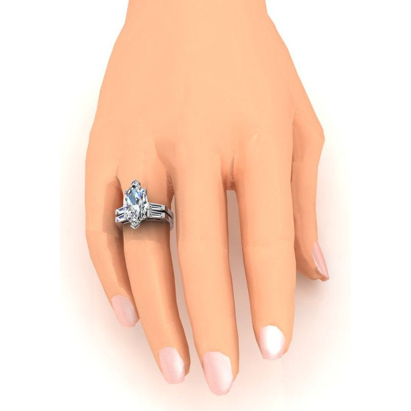 Marquise Cut Genuine Diamond Ring Engagement Set 3.50 Ct.